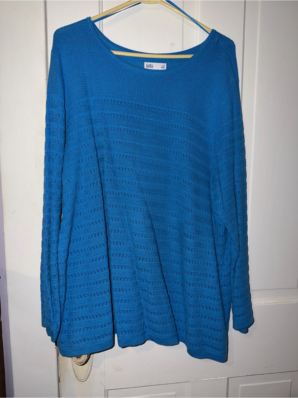 croft & barrow Teal-Blue Open Knit Scoop Neck Sweater